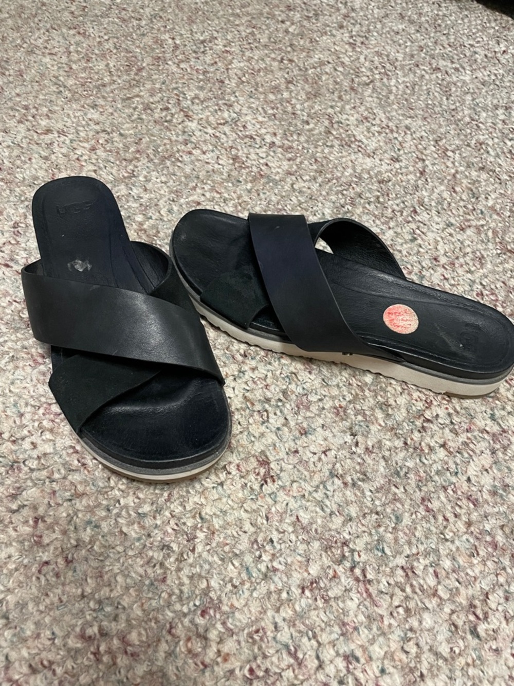 Ugg Black leather Cross-Strap Slide Sandals - Women